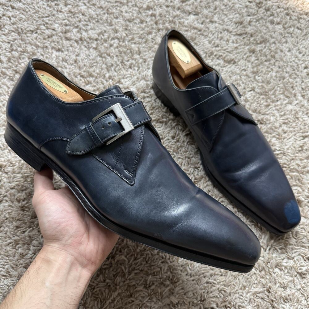 Magnanni Marco II Single Monk Strap Blue Leather Dress Shoes Men's Size 13 M